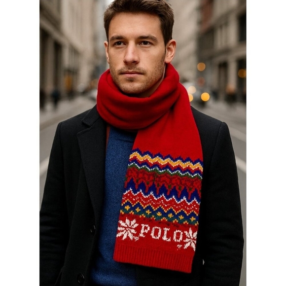 Polo Ralph Lauren Fair Isle Cotton-Blend Scarf Size 157 cm x19 cm - Picture 1 of 9